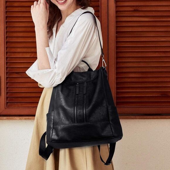 OLYE Leather Backpack for Women- BLACK
